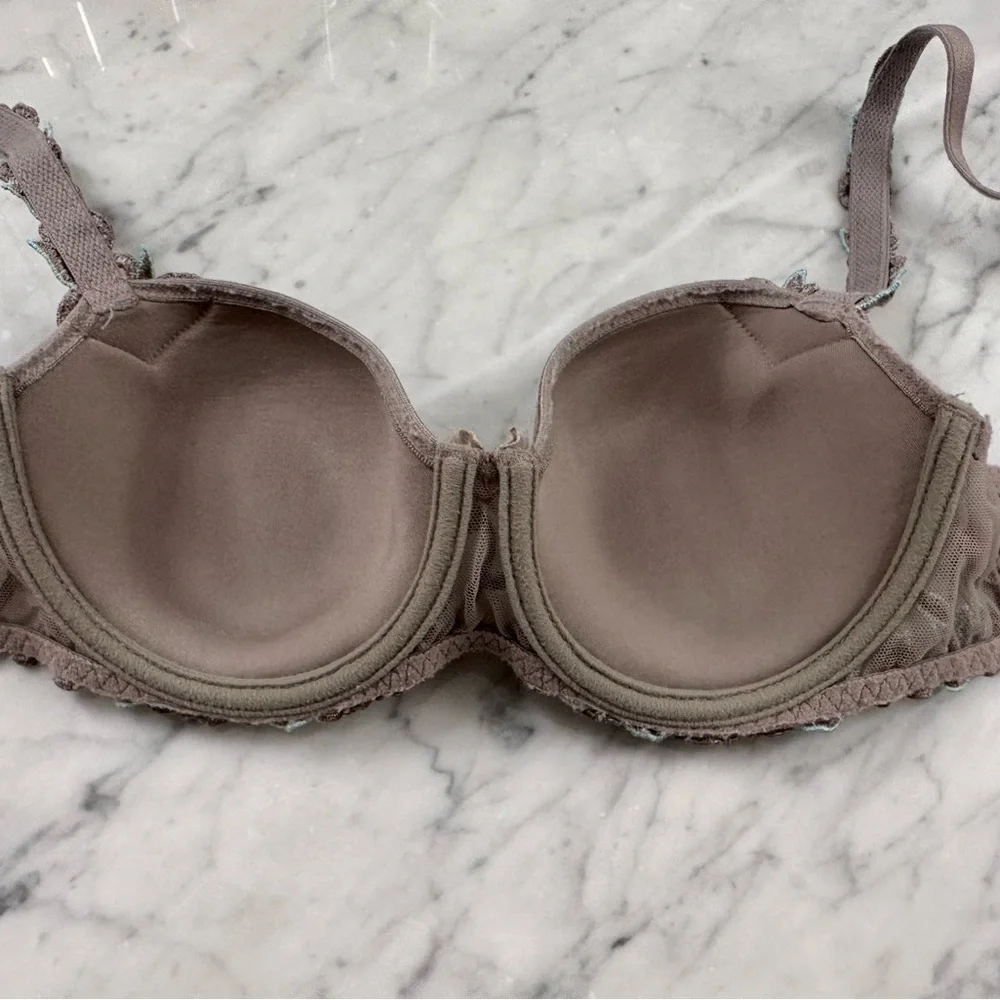 Simone Perele Andora 3D Spacer Molded Bra 34B Grey Taupe with Blue Embroidery - Picture 6 of 11